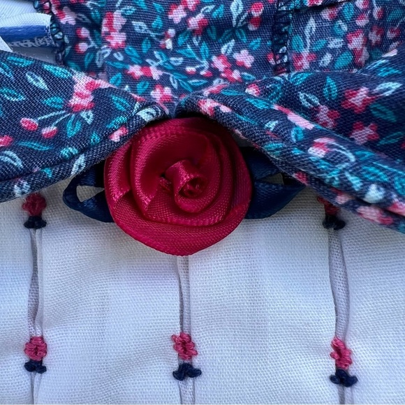 Vtg Polly Flinders Floral Long Sleeve Dress Rosette Smocking Eyelet Lace Sash 3T - Picture 5 of 13